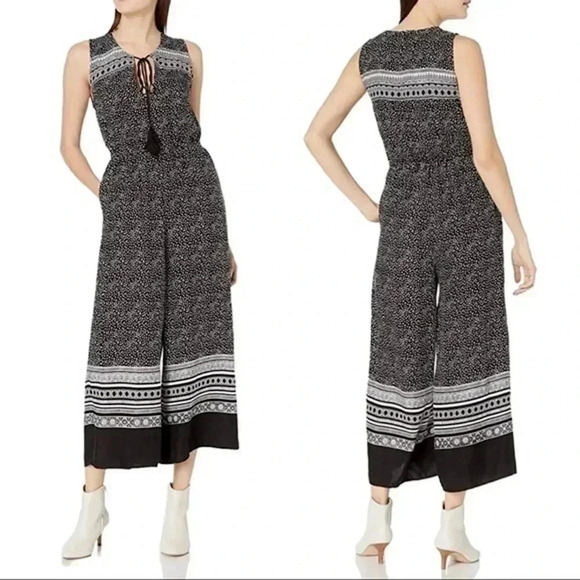 MINKPINK Jumpsuit Nordstrom Aurora Jumpsuit Black Printed Crop Wide Leg XS - Picture 2 of 16